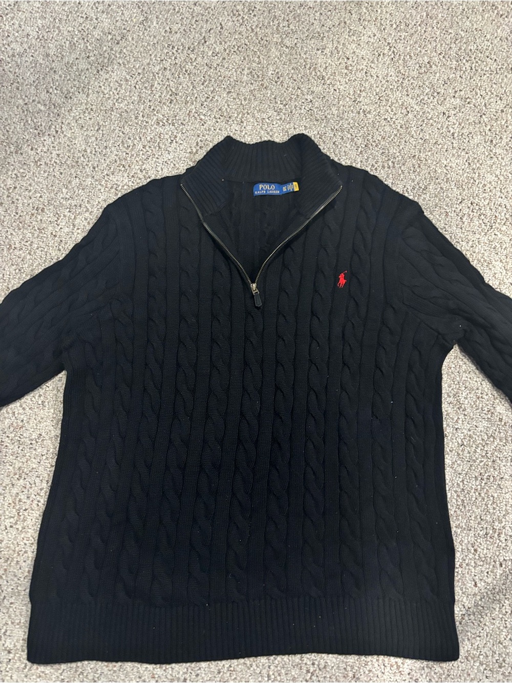 Polo by Ralph Lauren Black Cable-Knit Half-Zip Sweater with Red Pony